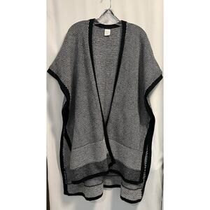 Dillards ALL | Poncho Wool Blend Black White Open Front Oversized - One Size